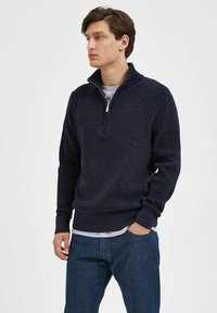 Selected Homme HIGH NECK - Stickad tröja - sky captain