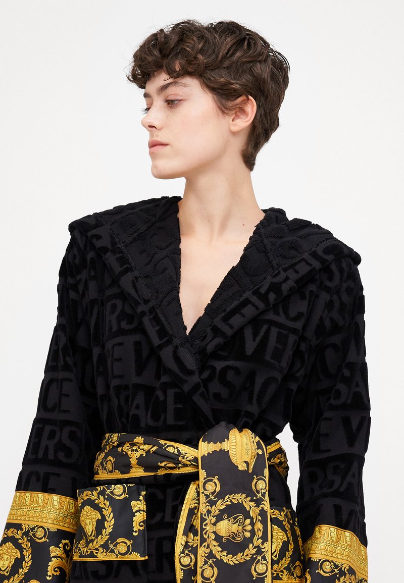 versace black and gold dressing gown Versace SHORT BATHROBE WITH HOOD I HEART BAROQUE - Dressing gown - black