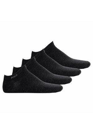 Vier Paare schwarze, niedrig geschnittene Socken mit einer weichen Textur und geripptem Bund, die ein kleines Logodetail auf einem der Socken aufweisen.
