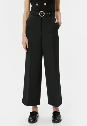 Koton PEARL BELTED WIDE LEG HIGH RISE CULOTT - Tygbyxor - black