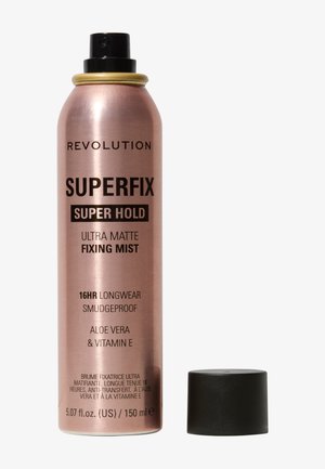 Spray metallico con finitura rosa dorato, lettering nero e tappo nero. L'etichetta indica mist fissante ultra opaco, 150 ml.