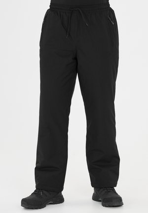 Schwarze Outdoor-Hosen aus leichtem Material, mit einem elastischen Bund, zwei seitlichen Reißverschlusstaschen und einem geraden Bein-Design.