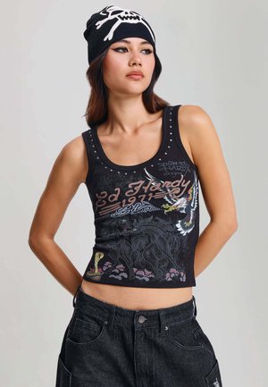 Ed Hardy, WOMENS BATTLE FITTED VEST TOP - Top - black