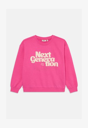 Ružový mikina s nápisom "Next Generation" v krémovom odtieni, so žebrovaným výstrihom a manžetami. Vyrobená z mäkkého materiálu s voľným strihom.