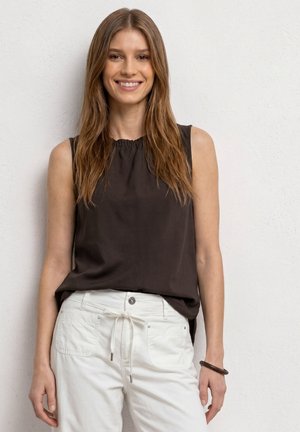 Street One, BLUSENTOP MIT GERAFFTEM RUNDHALS - Blouse - black coffee