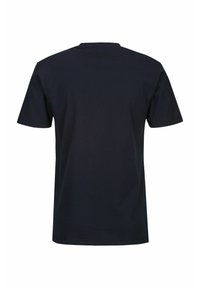 Navyblauwe t-shirt met korte mouwen van katoen. Ronde hals, rechte zoom en een gladde textuur met minimale zichtbare stikseldetails.