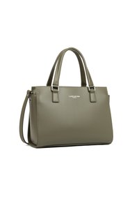 Borsa a tracolla verde oliva con doppi manici e tracolla staccabile, con logo sul fronte. Design semplice e alla moda.
