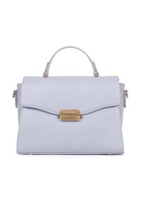 Borsa a mano di un delicato colore lavanda, dal design strutturato, con manico superiore, chiusura magnetica e dettagli in metallo dorato. Finitura in pelle liscia e texturizzata.