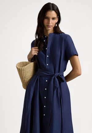 BELTED SILK BLEND A LINE DRESS - Vestito casual - newport navy