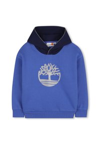 Felpa blu con cappuccio blu scuro, caratterizzata da un grande logo ad albero argentato in un design circolare. Realizzata in un tessuto morbido con polsini rigati.