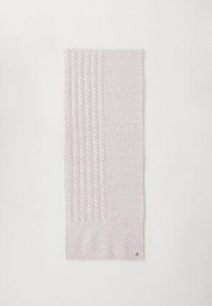 Sciarpa rosa chiaro con un design a maglia cable textured su un lato e tessuto liscio dall'altro. Dettaglio logo discreto all'orlo.