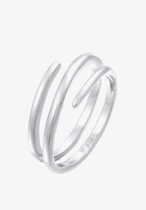 Bague spirale ouverte en argent avec une finition lisse, marquée 925 argent sterling à l'intérieur de l'anneau.