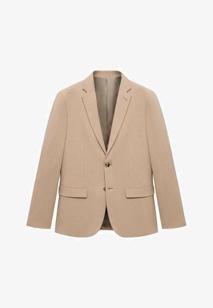Beige Blazer aus strukturiertem Stoff, mit Reverskragen, zwei Fronttaschen und einreihigem Verschluss, mit cleanem Innenfutter.