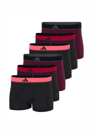 Sæt med seks mænds boxer briefs i sort og burgunder med forskelligt farvede linninger med striped logo.