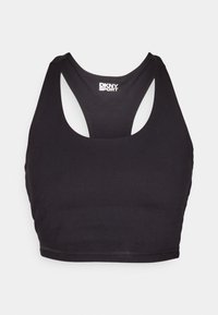 Mustrine spordirinnahoidja, mis on valmistatud siledast kangast, koos racerback disaini ja ümarate kaelustega, taga on väike logo.