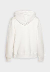 Witte hoodie met een eenvoudig ontwerp, voorzien van een trekkoordkap, ribgebreide manchetten en zoom, gemaakt van zachte, gestructureerde stof.
