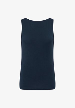 Camiseta sin mangas azul marino con escote redondo y diseño sencillo y liso.
