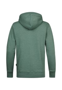 Sweat à capuche vert en tissu texturé, doté d'une poche kangourou, de poignets côtelés et d'une capuche à cordon ajustable pour plus de confort.