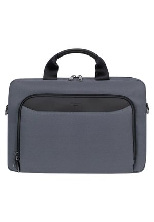 Borsa per laptop grigia con un esterno testurizzato, doppia cerniera, manici imbottiti e una tasca frontale con un'accentsmooth nera.