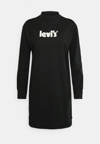 Robe noire à manches longues avec col roulé, logo blanc "levi's" centré sur la poitrine, poignets côtelés et ourlet droit.