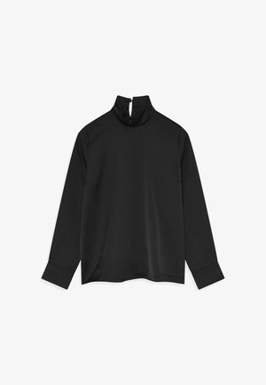 Must must sleeve'iga must särk, millel on kõrge kaelus ja tagumine lukk. Sile kangas, mugav lõige ja manšettidega varrukad. Minimalistlik disain ilma mustriteta.