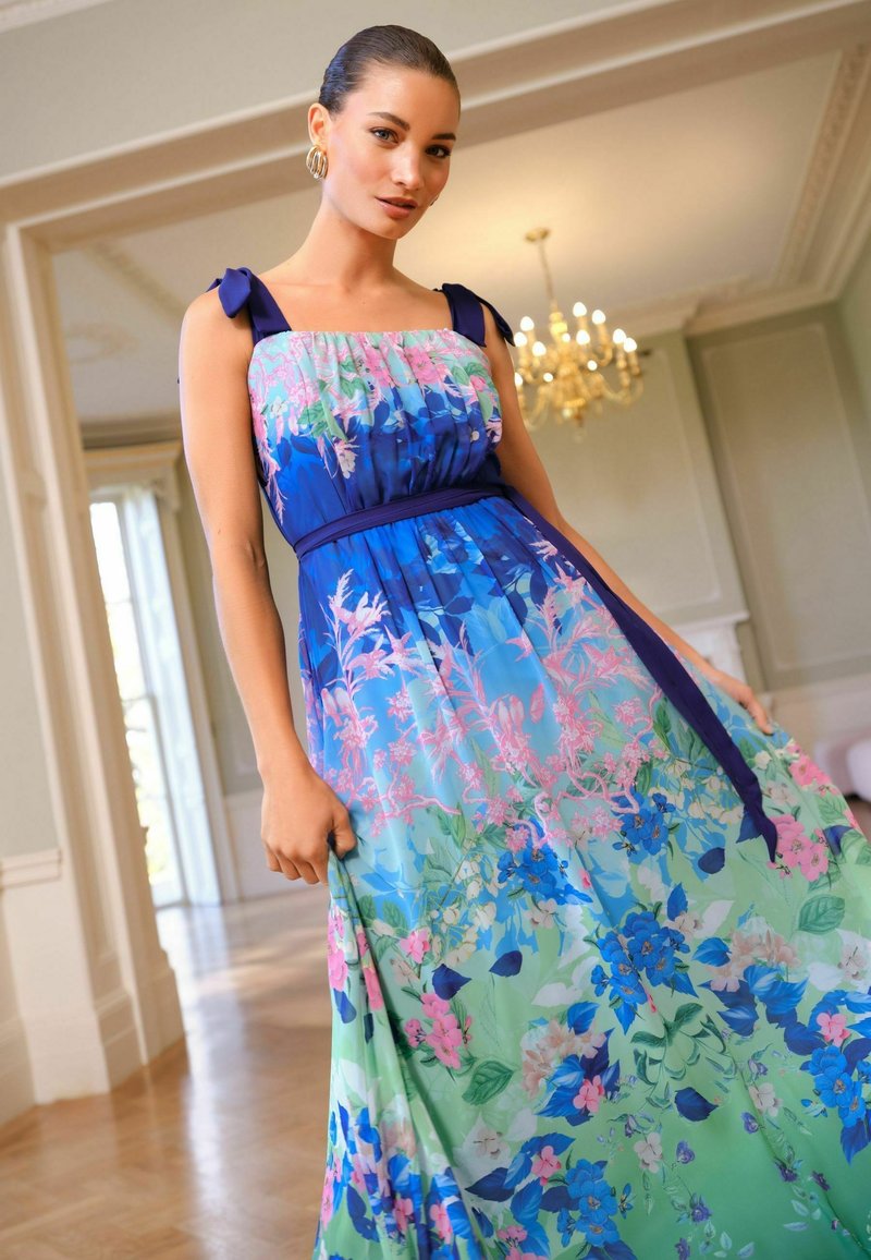 blue dress with pink roses Rachel Riley Girls Blue Roses Embroidered Organza Party Dress 8Y