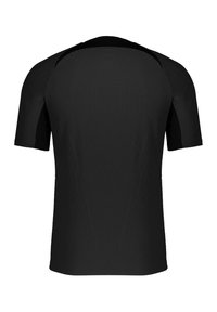 Zwarte sportshirt met korte mouwen, voorzien van een textuurpatroon, ronde hals en een getailleerd ontwerp. Gemaakt van een lichtgewicht, vochtafvoerende stof.