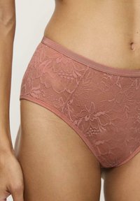 Kant hoge taille slipjes in een stoffige rozenkleur, met een bloemenpatroon en een zachte elastische tailleband voor comfort.