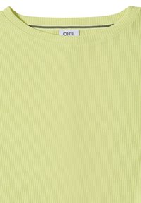 Light green ribbed knit top with crew neck and small white label reading "Cecil" at the neckline.