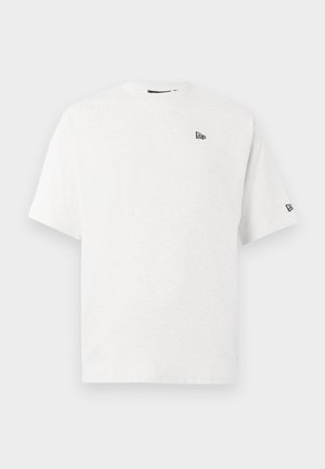 White cotton t-shirt featuring short sleeves, a crew neck, and a small black logo on the left chest and right sleeve.