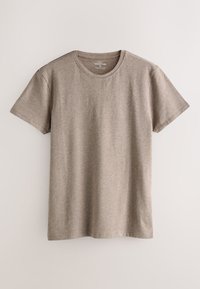 Graues T-Shirt mit kurzen Ärmeln und rundem Ausschnitt, aus weichem Stoff, mit schlichter Gestaltung ohne Muster oder Akzente.