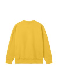 Sudadera amarilla con cuello redondo, hombros caídos, puños acanalados y dobladillo. Confeccionada en una suave mezcla de algodón, presenta una textura lisa.