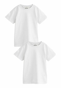 Deux t-shirts en coton blancs à manches courtes et encolure ronde, avec un design simple sans motifs ni accents.