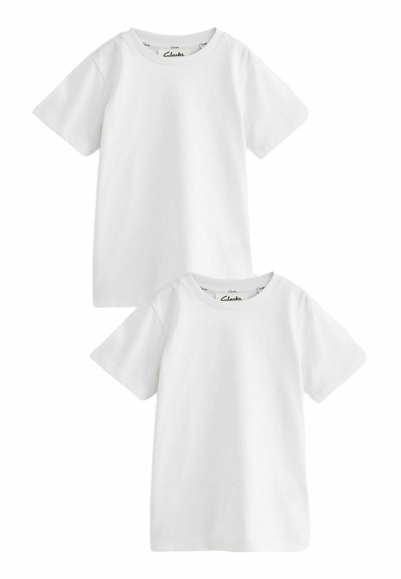 Deux t-shirts en coton blancs à manches courtes et encolure ronde, avec un design simple sans motifs ni accents.