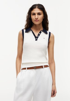 Tommy Hilfiger FINE CABLE SLEEVELESS  - Πόλο - ivory petal