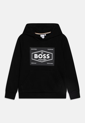 Felpa nera in cotone, con tasca a marsupio frontale, cappuccio con coulisse e una stampa grafica bianca con etichetta "BOSS".