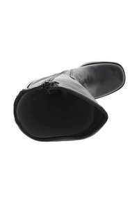 Bottes noires montantes en cuir lisse, à bout arrondi et avec une fermeture éclair sur le côté pour un accès facile. Doublure intérieure douce.