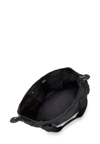Schwarze Tragetasche mit einem geräumigen, mit Reißverschluss versehenen Innenraum. Verfügt über eine Stoffauskleidung, doppelte Oberhandgriffe und mehrere Innenfächer zur Organisation.