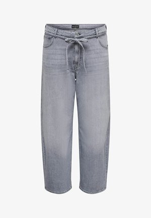 Pantaloni scurți din denim gri deschis, cu buzunare frontale, închidere cu nasture și șnur, și detalii subtile decolorate.