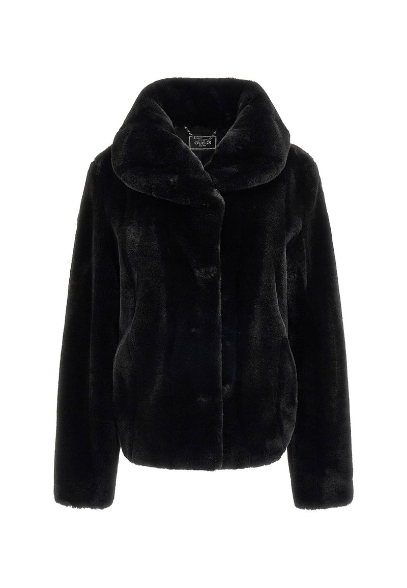 Gilet Guess Jeans Fille 2T – Noir, Bordure Fourrure Lapin, Poches – Neuf Avec étiquettes