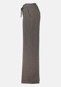 Graue, hoch taillierte Hose aus strukturiertem Stoff, mit elastischem Bund und Kordelzug. Verfügt über Seitentaschen und einen geraden Beinschnitt.