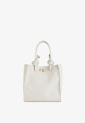 Borsa tote in pelle bianca con manici annodati e dettagli con logo dorato al centro anteriore.