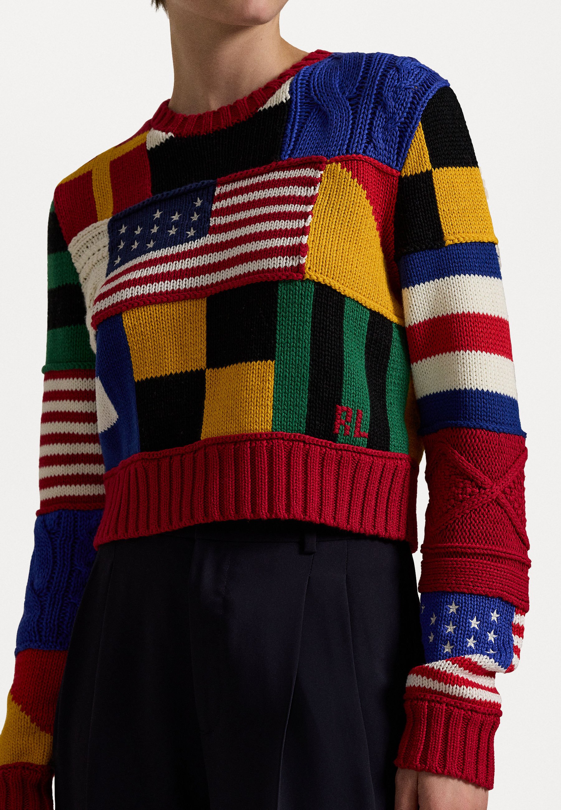 売れ筋商品|||ラルフローレン ニット&セーター レディース アウター FLAG MOTIF COTTON CREWNECK SWEATER - Jumper - red/multi-colored Polo Ralph Lauren FLAG MOTIF COTTON CREWNECK SWEATER