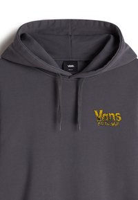 Gray hoodie made of cotton with a drawstring hood. Features yellow embroidered "Vans Off The Wall" logo on the chest.
