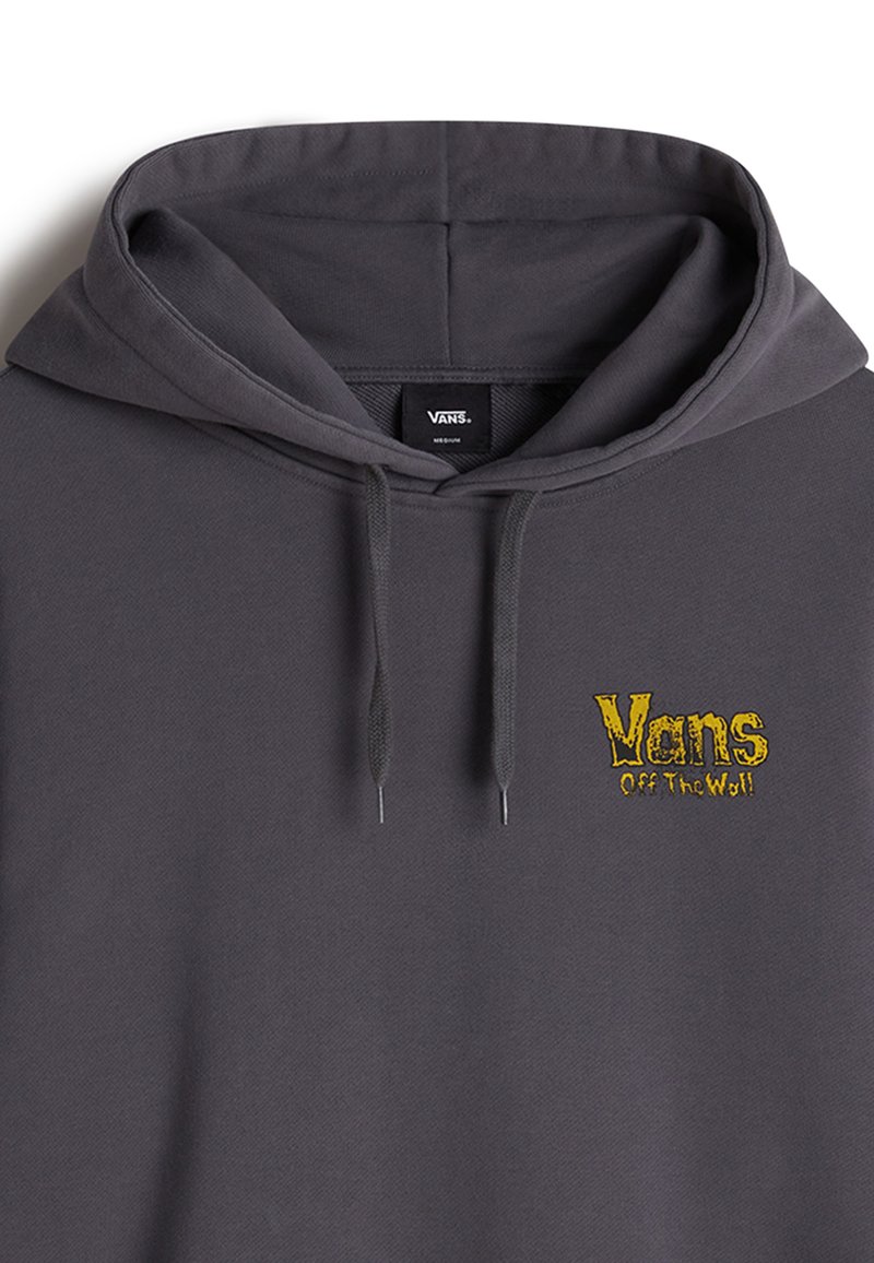 Szara bluza z kapturem wykonana z bawełny z regulowanym kapturem. Posiada żółty haftowany logo "Vans Off The Wall" na piersi.