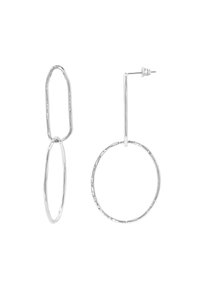 Orecchini in argento con una forma ovale allungata e una superficie testurizzata, caratterizzati da un design circolare e con chiusura a perno per una vestibilità sicura.