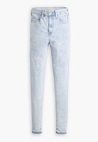 Jeans skinny in denim blu chiaro, con vita alta, cinque tasche, dettagli sbiaditi sottili e orlo grezzo.