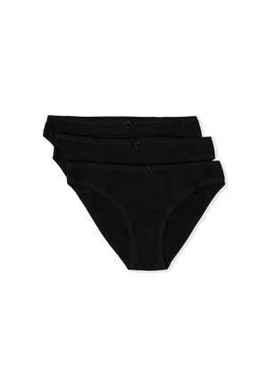 Slip bikini in cotone nero, caratterizzati da una texture liscia, una vita elastica e un piccolo fiocco decorativo nella parte anteriore. Set di tre.