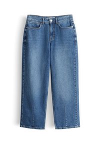 Relaxte fit, lichtblauwe spijkerbroek met een hoge taille, vijf zakken en rechte pijpen. Heeft subtiele naaddetails bij de zoom.