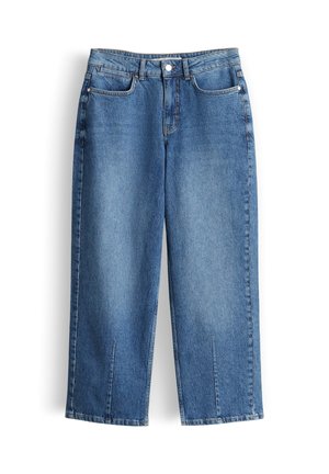 Relaxte fit, lichtblauwe spijkerbroek met een hoge taille, vijf zakken en rechte pijpen. Heeft subtiele naaddetails bij de zoom.